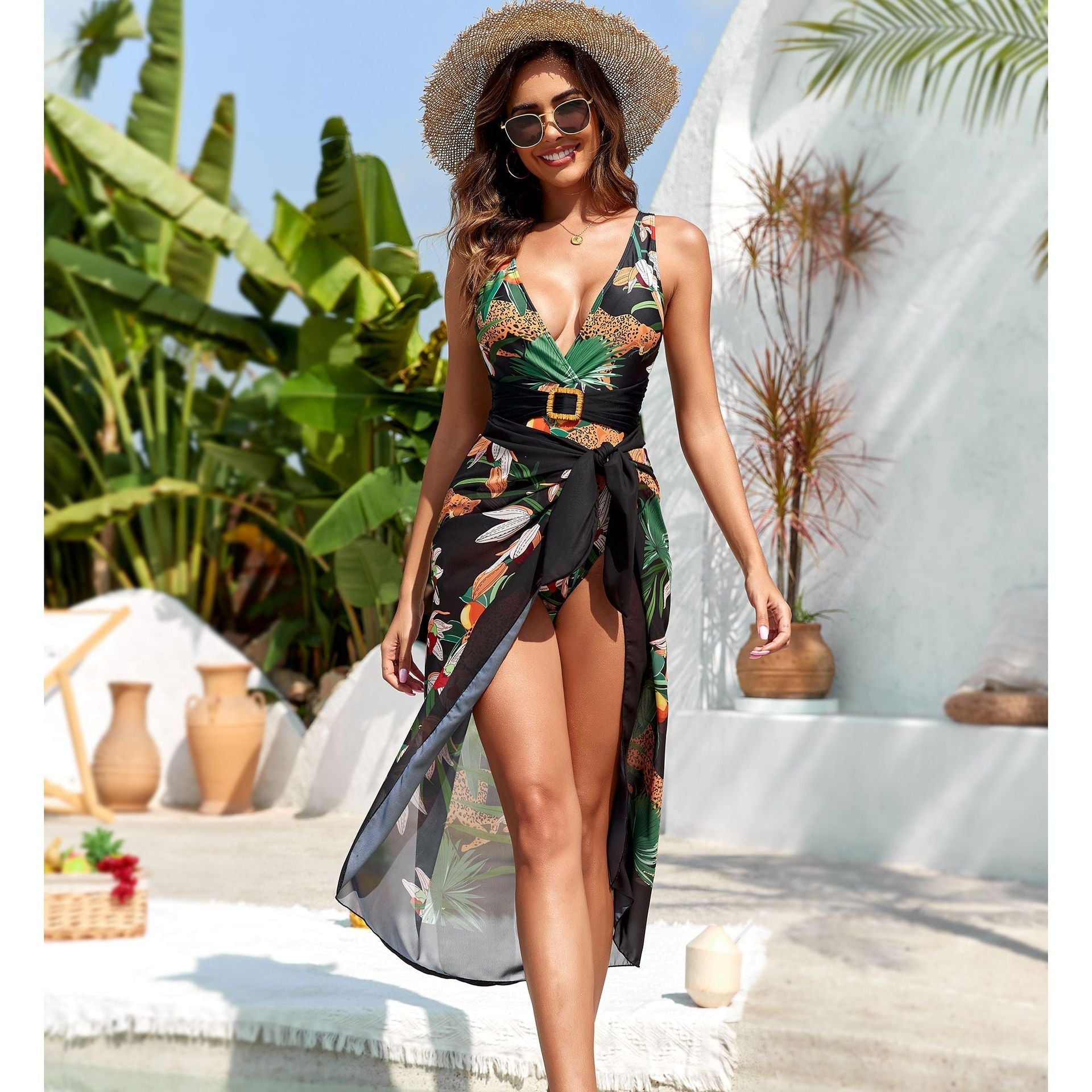 Printed One Piece Swimsuit Swimsuit Gauze Skirt Two Piece Swimsuit Bella Mia
